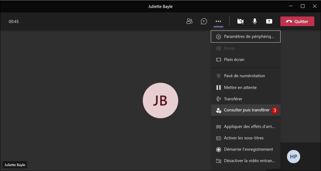 Consulter puis Transférer - Appel Teams