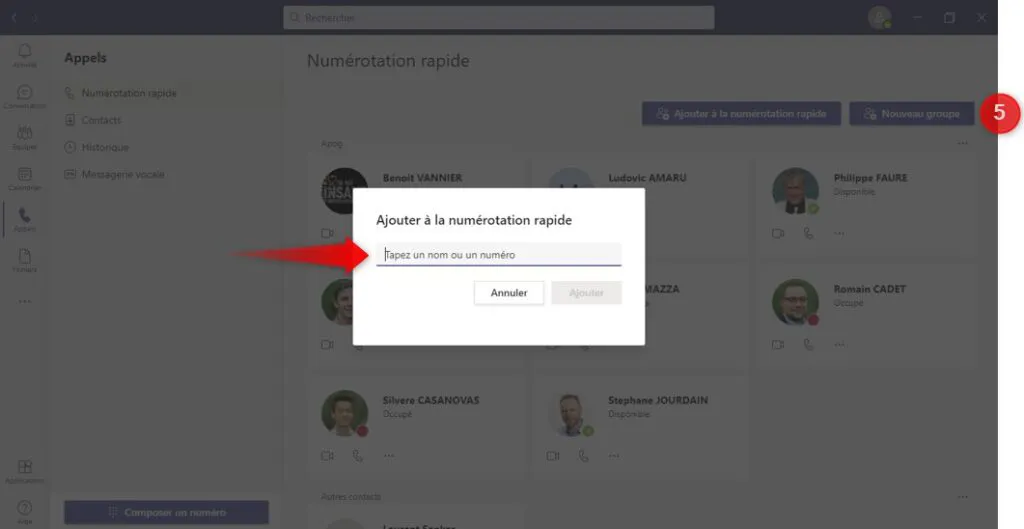 Création d'un groupe de contacts Teams