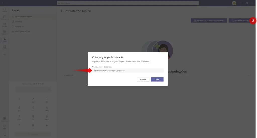 Créer un nouveau groupe de contacts sur Teams