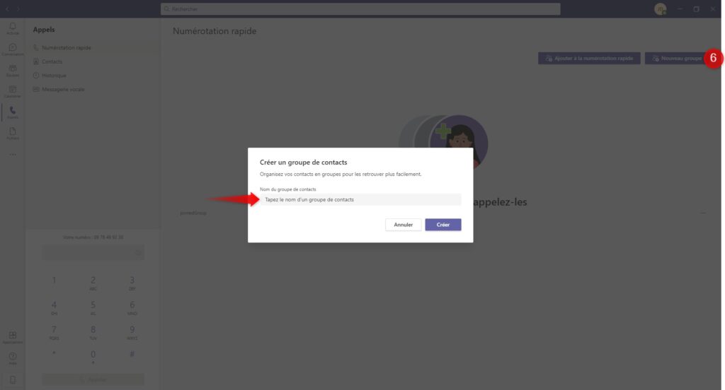 Créer un nouveau groupe de contacts sur la téléphonie avec Teams