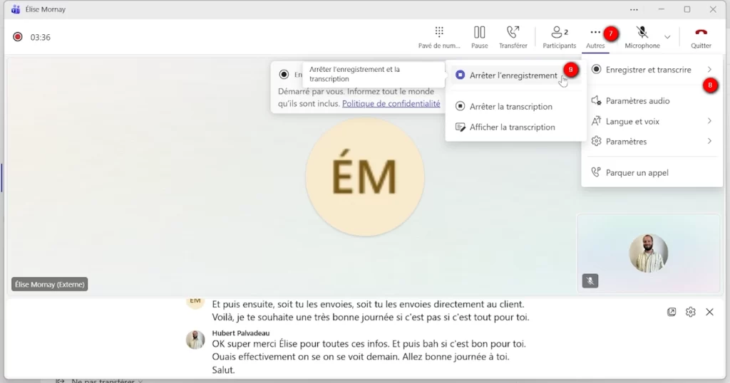 Terminer l'enregistrement de votre appel Teams