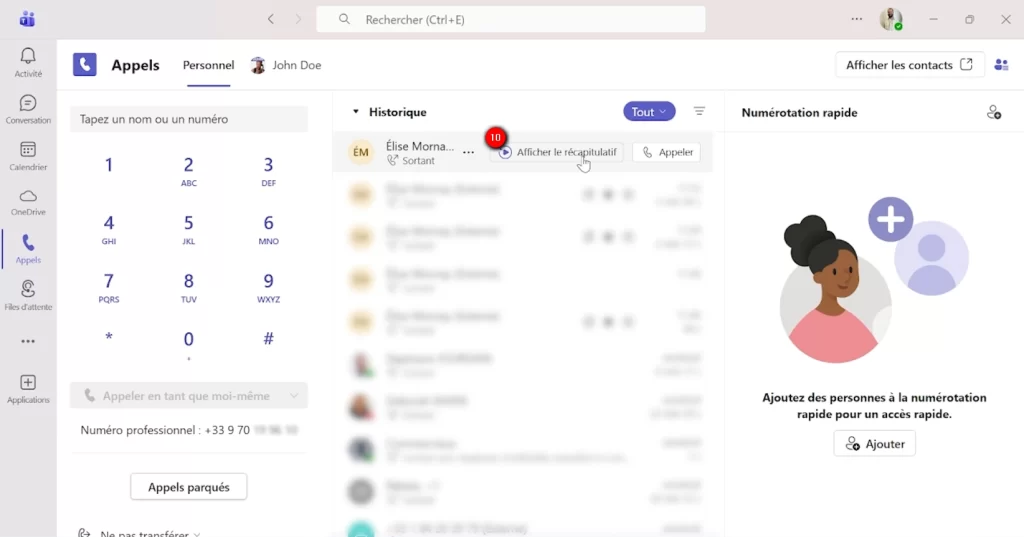 Afficher le récapitulatif de votre appel Teams