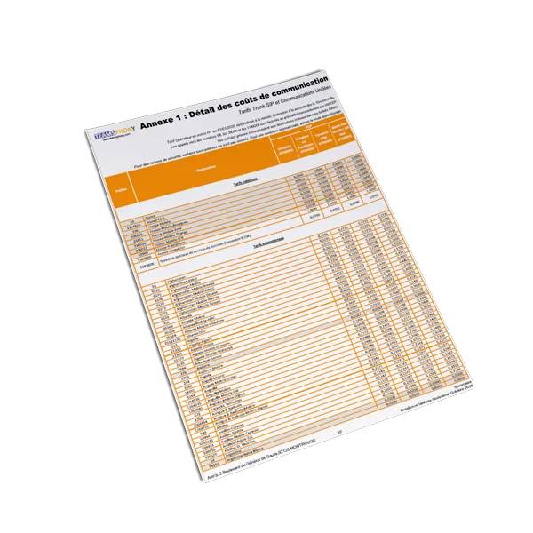 Grille tarif à l'international TeamsPhony